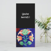 スタイリッシュな花/ピンク 赤 緑 オレンジ 青 花柄 招待状 (スタンド正面)