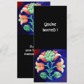 スタイリッシュな花/ピンク 赤 緑 オレンジ 青 花柄 招待状 (正面/裏面)