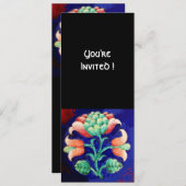 スタイリッシュな花/ピンク 赤 緑 オレンジ 青 花 招待状 (正面/裏面)