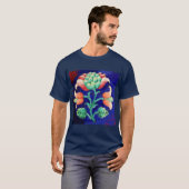 スタイリッシュな花 / 赤 ピンク 緑 青 花柄 Tシャツ (正面フル)
