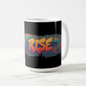 スタイリッシュな落書きドラゴンの壁画と太字の「RISE」 コーヒーマグカップ (正面右)