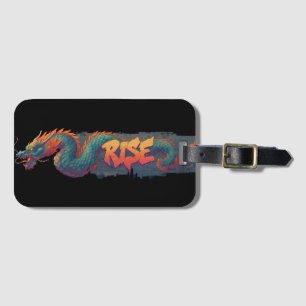 スタイリッシュな落書きドラゴンの壁画と太字の「RISE」 ラゲッジタグ