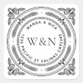 スタイリッシュな葉のデザインの返送先ラベル - オーダーメイド スクエアシール (正面)