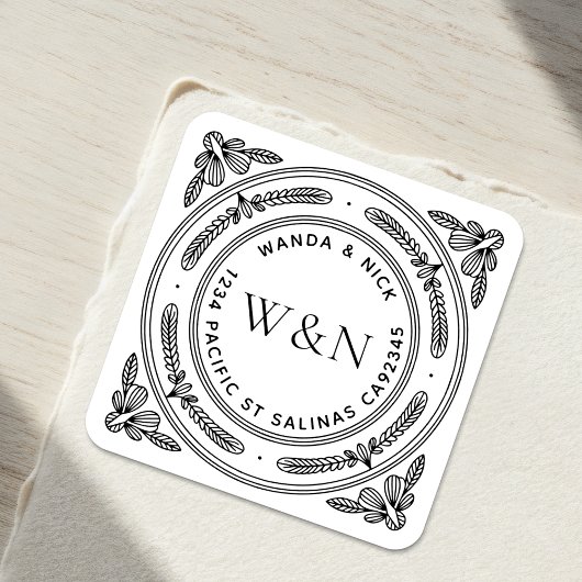 スタイリッシュな葉のデザインの返送先ラベル - オーダーメイド スクエアシール