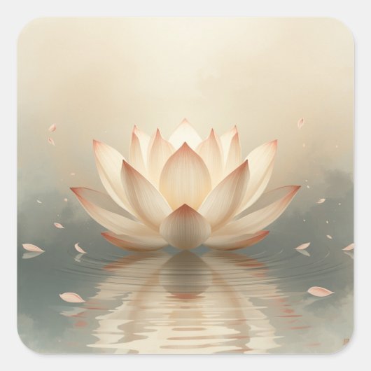 スタイリッシュな蓮の花の絵画イメージ スクエアシール (正面)