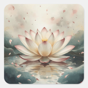 スタイリッシュな蓮の花の絵画イメージ スクエアシール