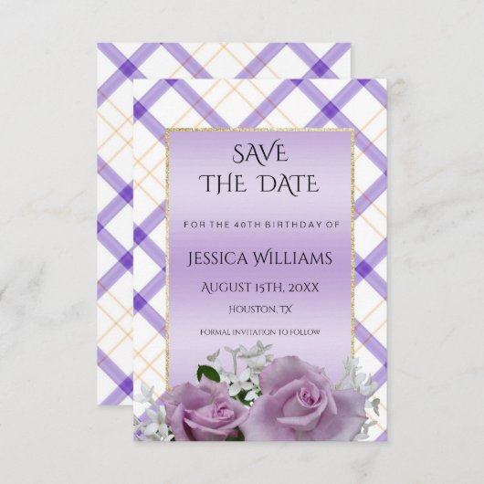 スタイリッシュな藤色の花の誕生日の保存日付 セーブザデート (正面/裏面)
