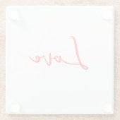 スタイリッシュな赤いカリグラフィー 白い愛 ウェディング ガラスコースター (裏面)