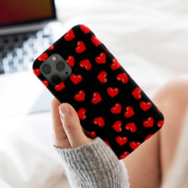 スタイリッシュな赤いハートの愛の模様が黒に iPhone 13 PRO MAXケース