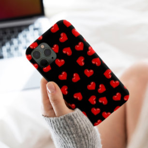 スタイリッシュな赤いハートの愛の模様が黒に iPhone 13 PRO MAXケース