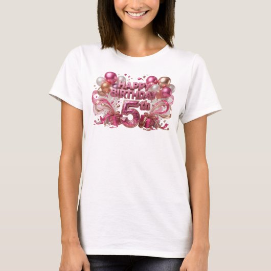 スタイリッシュな赤いHAPPY BIRTHDAY 5TH Tシャツ (正面)