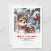 スタイリッシュな赤ちゃんの鹿 雪の森 水彩クリスマス シーズンカード (正面)