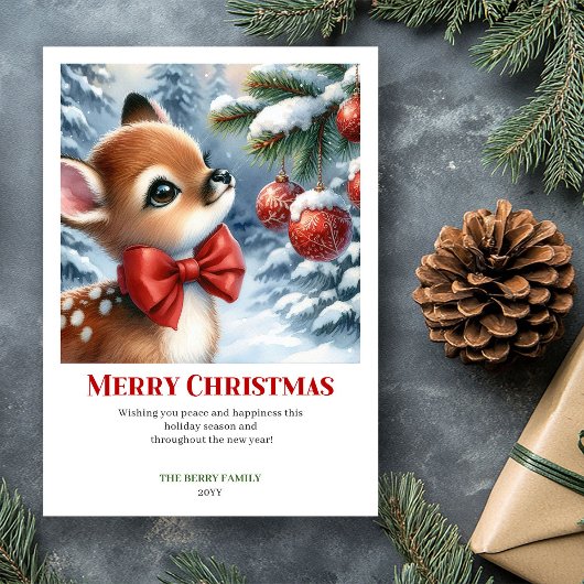 スタイリッシュな赤ちゃん鹿のクリスマスシーン水彩カード シーズンカード