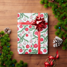 スタイリッシュな赤と緑のクリスマス水彩画 ラッピングペーパー