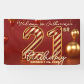 スタイリッシュな赤と金の21歳の誕生日パーティー 横断幕 (横)
