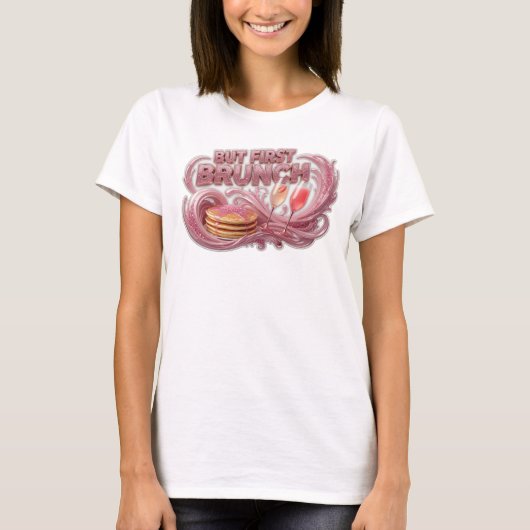 スタイリッシュな赤色のBUT FIRST BRUNCH オーダーメイドTシャツ Tシャツ (正面)