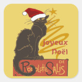 スタイリッシュな金の木が描かれた「Joyeux Noel Le Chat Noir」 スクエアシール (正面)