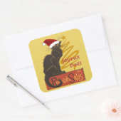 スタイリッシュな金の木が描かれた「Joyeux Noel Le Chat Noir」 スクエアシール (封筒)