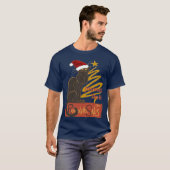 スタイリッシュな金の木が描かれた「Joyeux Noel Le Chat Noir」 Tシャツ (正面フル)