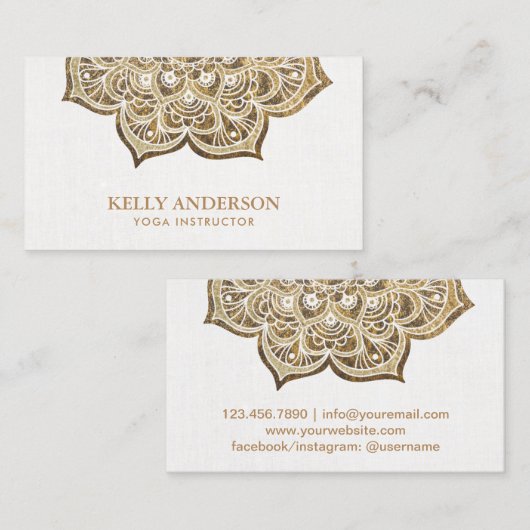 スタイリッシュな金ゴールドのはす曼荼羅のヨガのインストラクター 名刺 (正面/裏面)