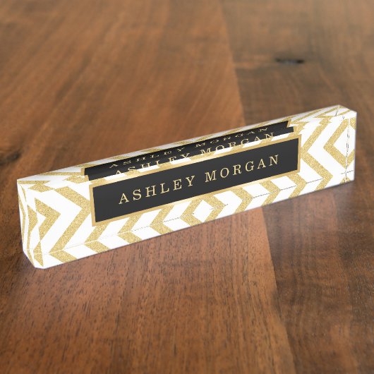 スタイリッシュな金ゴールドのグリッターのモダンな優れた贅沢な一見 デスクネームプレート (側面)