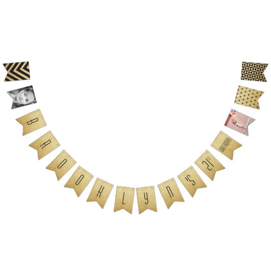 スタイリッシュな金ゴールドのグリッターの写真及び第21誕生日の旗 バンティングフラッグ (全)