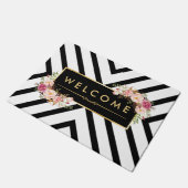 スタイリッシュな金ゴールドのヴィンテージの花の白黒パターン ドアマット (アングル)