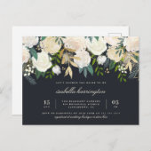 スタイリッシュな金ゴールドの水彩画の花柄のブライダルシャワー インビテーションポストカード (正面/裏面)