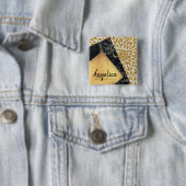 スタイリッシュな金ゴールドの涙のペンキの黒の大理石のモノグラム 缶バッジ (インサイチュ)