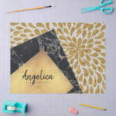 スタイリッシュな金ゴールドの涙の黒の大理石の石のモノグラム 薄葉紙 (クラフト)