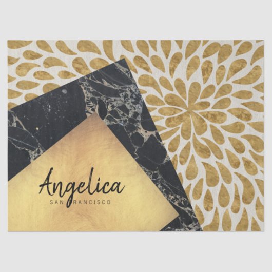 スタイリッシュな金ゴールドの涙の黒の大理石の石のモノグラム 薄葉紙 (正面)