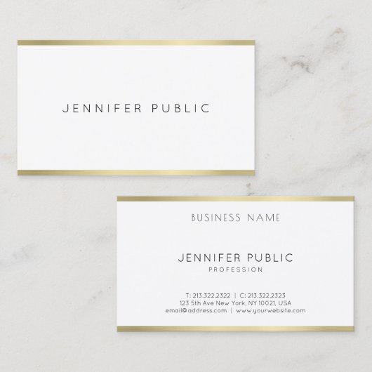 スタイリッシュな金ゴールドの白くミニマルなデザインのプロフェッショナルの上 名刺 (正面/裏面)