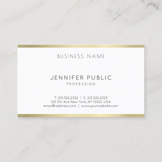 スタイリッシュな金ゴールドの白くミニマルなデザインのプロフェッショナルの上 名刺 (裏面)