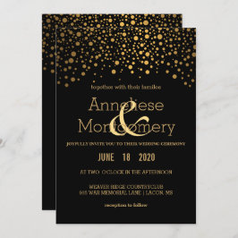 スタイリッシュな金ゴールドの紙吹雪および黒い結婚式招待状 招待状
