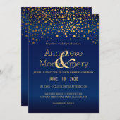 スタイリッシュな金ゴールドの紙吹雪の濃紺の結婚式招待状 招待状 (正面/裏面)