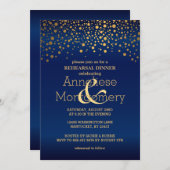 スタイリッシュな金ゴールドの紙吹雪及び濃紺のリハーサルの夕食 招待状 (正面/裏面)