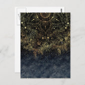 スタイリッシュな金ゴールドの花の曼荼羅および紙吹雪 ポストカード (正面/裏面)