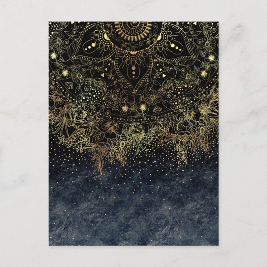 スタイリッシュな金ゴールドの花の曼荼羅および紙吹雪 ポストカード (正面)