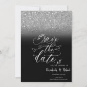 スタイリッシュな銀のラメぼかし黒結婚式日程 セーブザデート (正面)