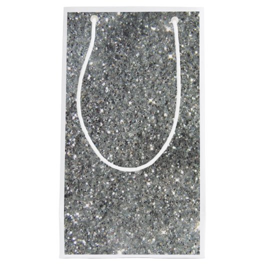 スタイリッシュな銀製のグリッターの輝きの写真 スモールペーパーバッグ (正面)