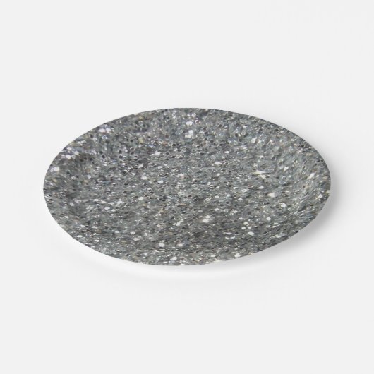 スタイリッシュな銀製のグリッターの輝きの写真 ペーパープレート (アングル)
