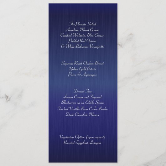 スタイリッシュな銀製の紙吹雪は濃紺に点を打ちます メニュー (裏面)