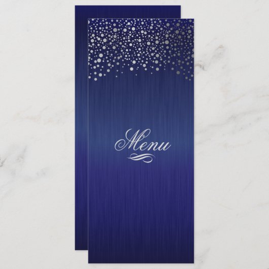 スタイリッシュな銀製の紙吹雪は濃紺に点を打ちます メニュー (正面/裏面)