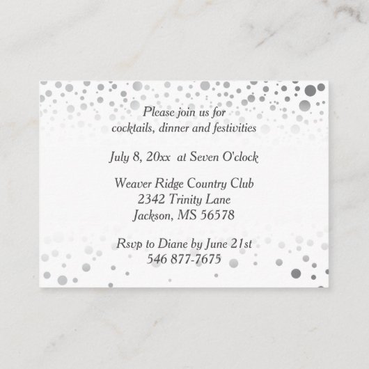 スタイリッシュな銀製の紙吹雪は|の白い背景に点を打ちます エンクロージャーカード (裏面)