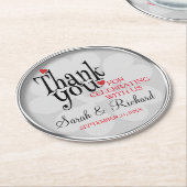 スタイリッシュな銀製灰色の結婚式は感謝していしています ラウンドペーパーコースター (アングル)