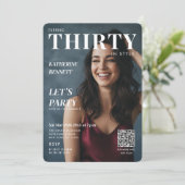 スタイリッシュな雑誌の表紙のカスタム写真 30歳の誕生日 招待状 (スタンド正面)