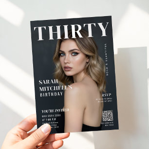 スタイリッシュな雑誌の表紙の写真 30歳の誕生日QRコード 招待状