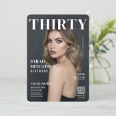スタイリッシュな雑誌の表紙の写真 30歳の誕生日QRコード 招待状 (スタンド正面)