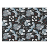 スタイリッシュな青い狐に繊細な花模様 テーブルクロス (正面(横))