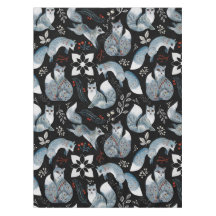 スタイリッシュな青い狐に繊細な花模様